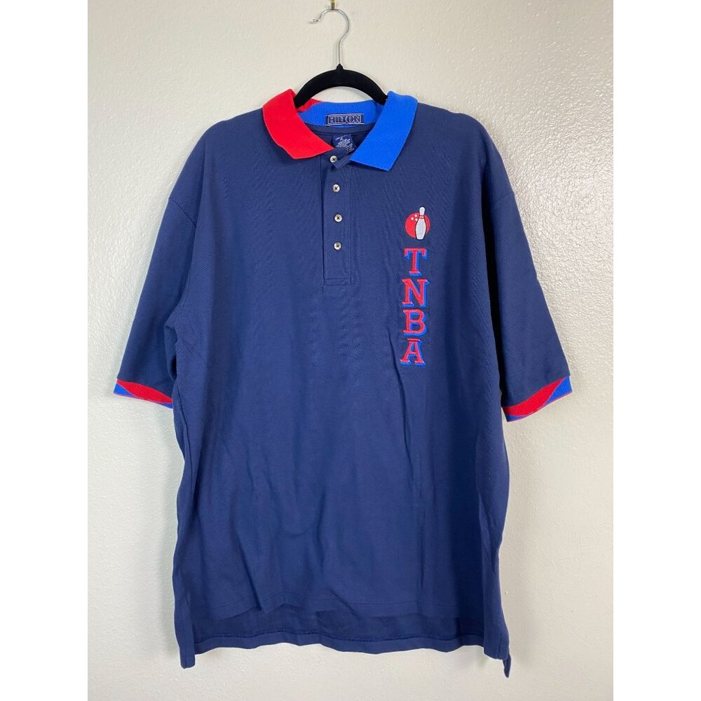 Vintage Hilton TNBA Mens Polo Shirt Size XL Bowling USA made Rockabilly Button